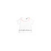 Babidu Baby Girl White Frill Collar Short Sleeve T-shirt with Soft Pink